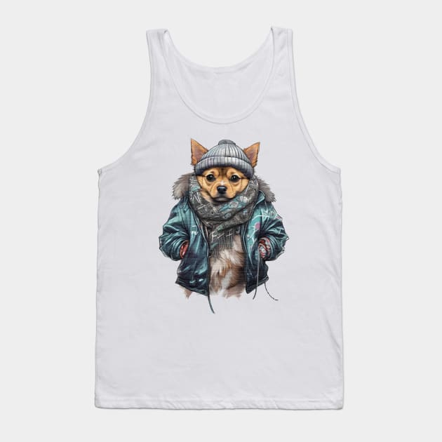 Chihuahua dog wearing a leather jacket and hat Tank Top by JnS Merch Store